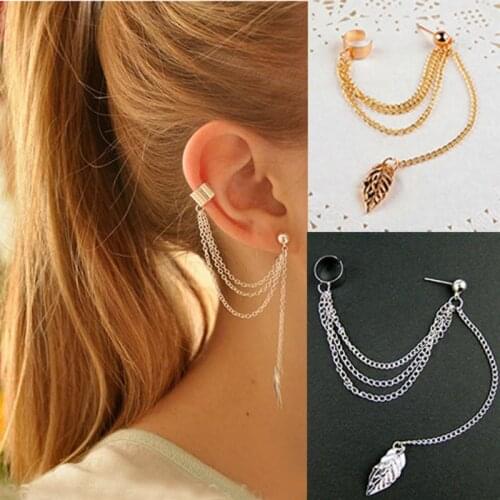 Fashion Personality Jewelry Metal Ear Jacket Earrings Chain Leaf Tassel Womens Earrings Pendant Gift Wedding Jewelry2021