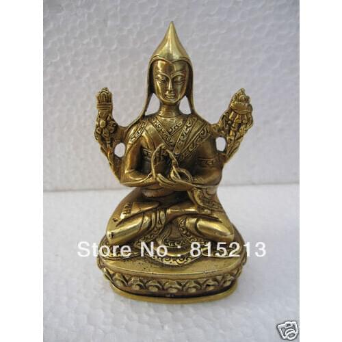 Wang 00061 Brass Little Tsongkahpa Guru Buddha Tibet Bronze Statue Figurine