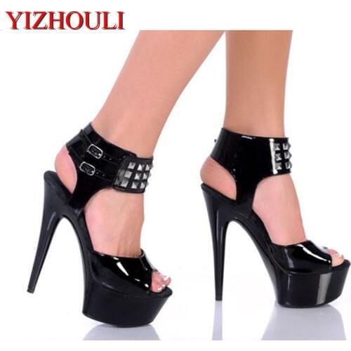 Fashion Rivets Classics Black 15CM Sexy High Heel Shoes Sandals, Pole Dance Shoes, High Heel Party / Wedding Shoes + Big Size