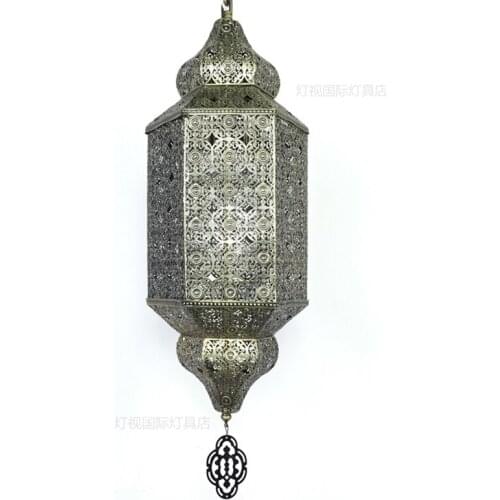 Vintage Southeast Asian metal lantern pendant lights bedroom restaurant cafe hotel bar House Moroccan hollow carved hanging lamp