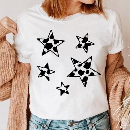 Women Star Leopard Cute Fashion Graphic Top Print Clothing 90s T Shirt Female Tee Ladies Short Sleeve Cartoon T-shirt