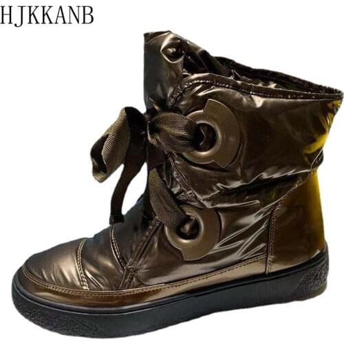 2021 Winter New Warm Snow Boots Women Flat Lace Up Down Cotton High Top Ankle Boots Brand Design Water Proof Short Boots Female