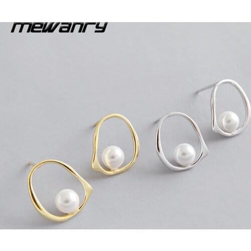 Mewanry 925 Sterling Silver Stud Earrings for Women Trend Elegant Sweet Geometric Pearl Party Jewelry Birthday Gifts Wholesale