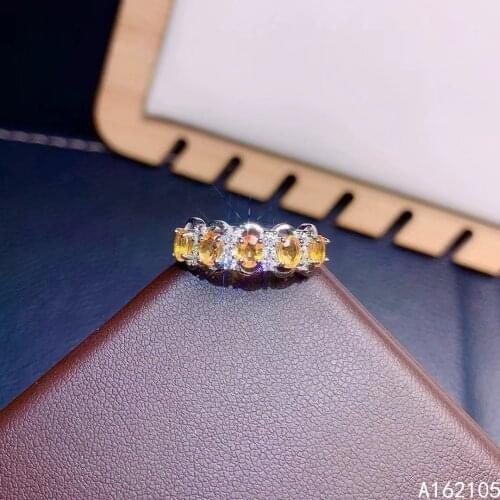 925 Pure Silver Chinese Style Natural Yellow Sapphire Womens Luxury Classic Simple Adjustable Gem Row Ring Fine Jewelry Support
