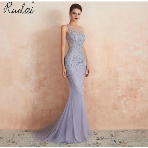 Women Beading Luxury Mermaid Evening Dress Long 2019 Newest Sweep Train Formal Dress Party Gown vestidos de fiesta de noche
