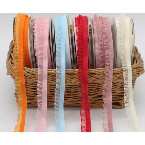 1.0cm solid lace ruffling organza tape elastic ribbon rickrack braid DIY shoe hair garment embroider accessories