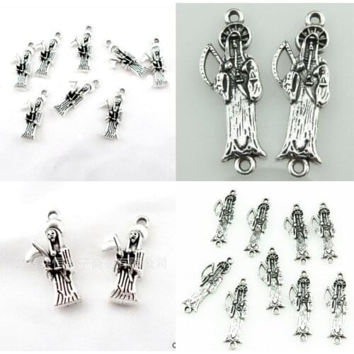 30Pcs Punk Style Skeleton Death Grim Reaper With Scythe Charms Pendant Women Necklaces Bracelet Halloween Gift Jewelry Diy