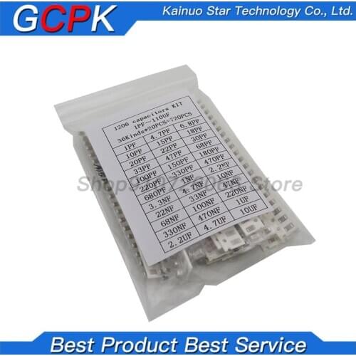 36values*20pcs=720pcs 1206 SMD Capacitor assorted kit 1pF~10uf component diy samples kit new and original