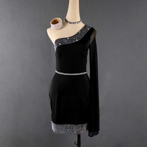 Shiny Rhinestones Latin Dance Dress Women Performance Costume Dance Skirt Black Sexy Evening Dresses Competition Costumes