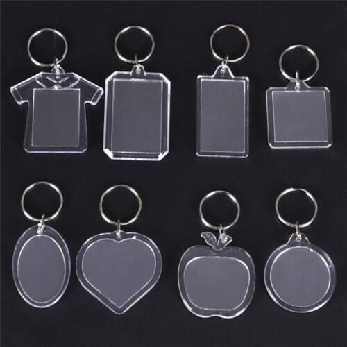 5PCS/lot Keyring Keychain Rectangle Transparent Blank Acrylic Insert Photo Picture Frame DIY Split Ring Key Chain Gift