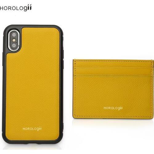 Horologii CUSTOM Personalizd Free Lemon Yellow for Case Iphone XS MAX XR X 11 12 PRO Italian Leather with Card Holder Dropship