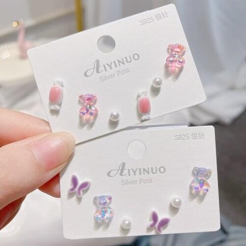 INS Colored Ceramics Earrings Transparent Bear Candy Butterflies Cute Sweet Simple Compact Exquisite Earrings Gift For Friends
