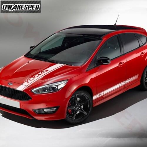 Auto Body Door Side Skirt Decor Stickers For-Ford Focus 2 3 MK2 MK3 Car Hood Bonnet Stripes Sticker Sports Stripes Vinyl Decals