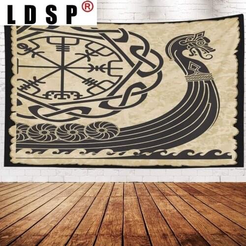 LDSP Tapestry Vikings Ancient Runes Scenery Wall Hanging Fabric Background Wall Rugs Covering Fabric Blanket Living Home Decor