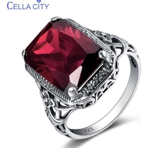 Cellacity Geometry Ruby Ring for Women Silver 925 Jewelry Rectangle Gemstones Luxury Design Female Anniversary Party Accessory