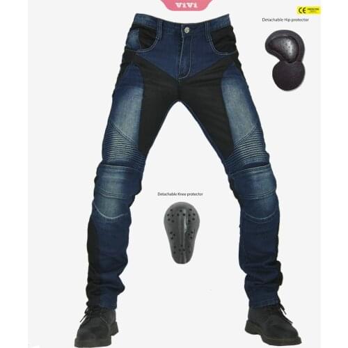 Summer Mens Mesh Motorcycle Riding Jeans With Motocross Racing Slim Stretch Pants