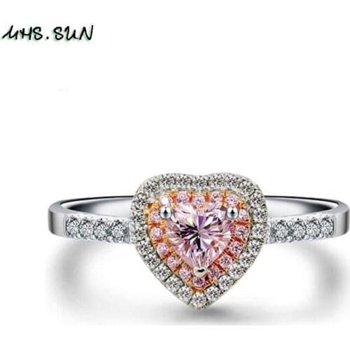 MHS.SUN charms women cubic zircon jewelry love heart rings pink cz crystal stone luxury rings for female valentines day gift