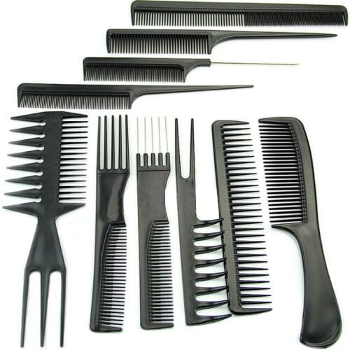 10pcs Plastic Combs Set Salon Hair Styling Hairdressing Hairdresser Barbers Hair Dyeing Comb Highlighting Comb with Storage Bag