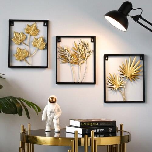 Living Room Wall Decoration Pendant Home Porch Background Wrought Iron Metal Ginkgo Leaf Creative 3D Wall Hanging Picture Frame