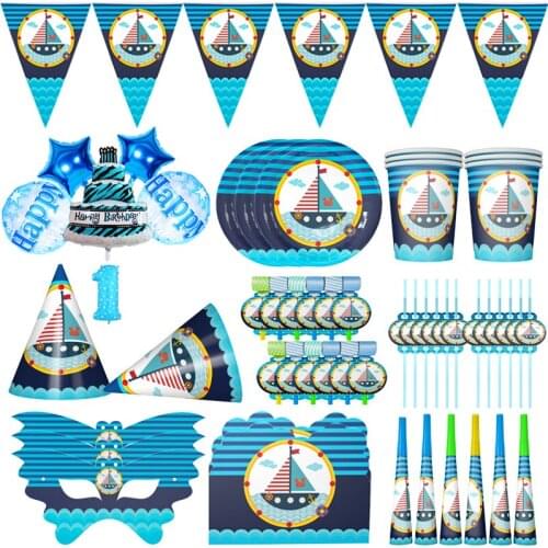 Navigation Theme Birthday Party Decorations Disposable Tableware Plates Cups Napkins Blowout Baby Shower Kids Boy Party Supplies