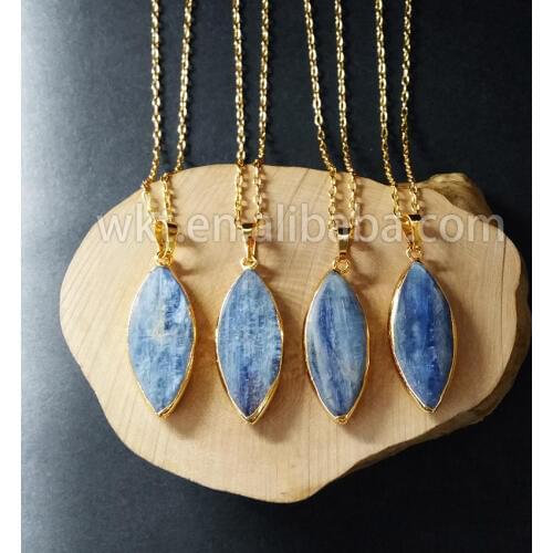 WT-N576 Wholesale Raw Kyanite Pendant Necklace Round Shape Blue Kyanite Druzy Pendants Necklace For Jewelry Making