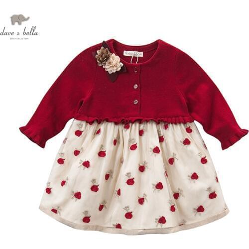 DB4077 dave bella autumn fall baby girl wedding dress red roses embroidery flower appliques dress
