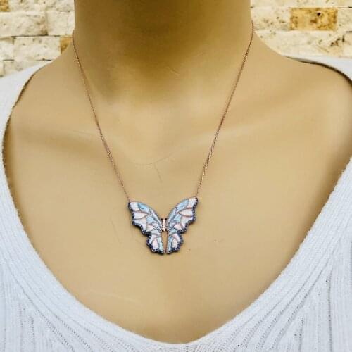 Blue sky butterfly 925 Silver Necklace