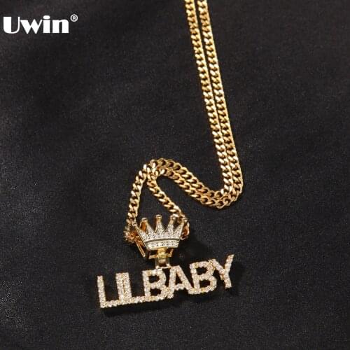 UWIN Custom Mini Letters Necklace Crown Bezel Name Personalized Pendent Necklace Iced Out Cubic Zirconia Fashion Hiphop Jewelry