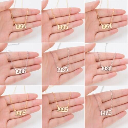 Personalize Year Number Stainless Steel Necklaces for Women Custom Year 1980 1989 2000 Birthday Gift From 1980 To 2019