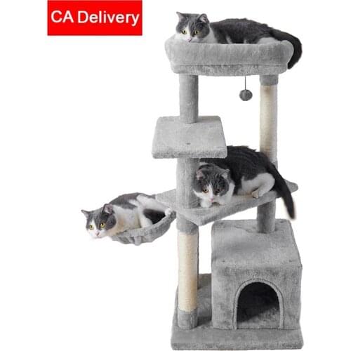 41 Inches Cat Climbing Frame with Hommock Cat Tree House Bed Pet Scratching Post Tree big Cat Toys Fast shipping to CA