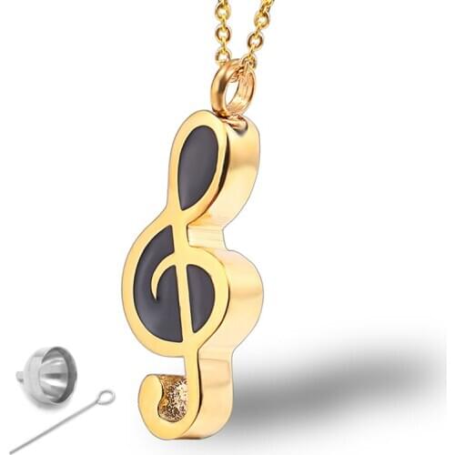 RIR Music Note Symbol Top Screw Opening Cremation Urn Pendant Memorial Keepsake Jewelry Urn Necklace for Ashes