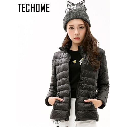 TECHOME Portable Windproof Down Coat Women Winter Coat 2019 New Ultra Light White Duck Down Jacket Slim Winter Puffer Jacket