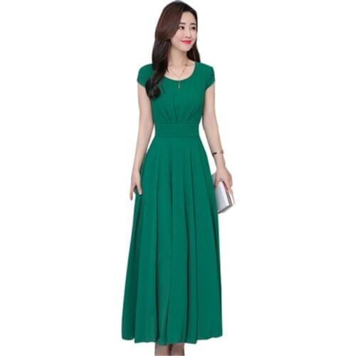 Real shot big swing chiffon dress female 2020 new summer fashion O-neck short sleeve was thin Slim Bohemian long dress