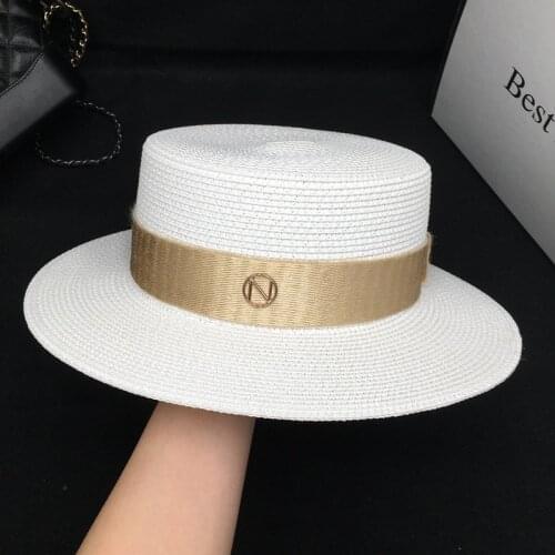 Euramerican fashion white flat-roofed straw hat elegant female tide sun hat for women is prevented bask sea