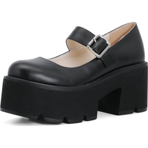 IPPEUM Lolita Shoes Mary Janes Shoes Women 2021 Spring Fall Chunky Block Platform High Heels Gothic Punk Pumps Designer Shoes