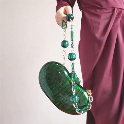 Fashion geometric clutch acrylic designer green clutch bags beads chain clutch