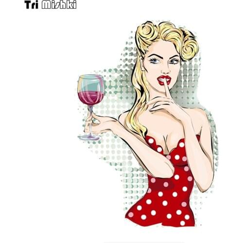 WCS996 Woman drink red wine car sticker PVC colorful Decals Waterproof sticker on Car Body Rear Window