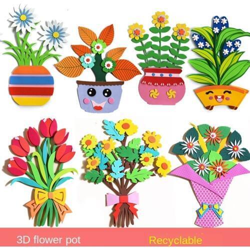 XICC 3D Flower Pot Creative EVA Foam Environment Wall Stickers Kindergarten Classroom Childrens Room Handmade Decoration DIY