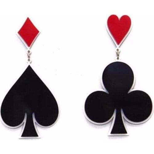 Fashion Hip Hop Exaggerated Night Club Dancer Acrylic Playing Card Heart Asymmetric Drop Earrings Women Punk Jewelry