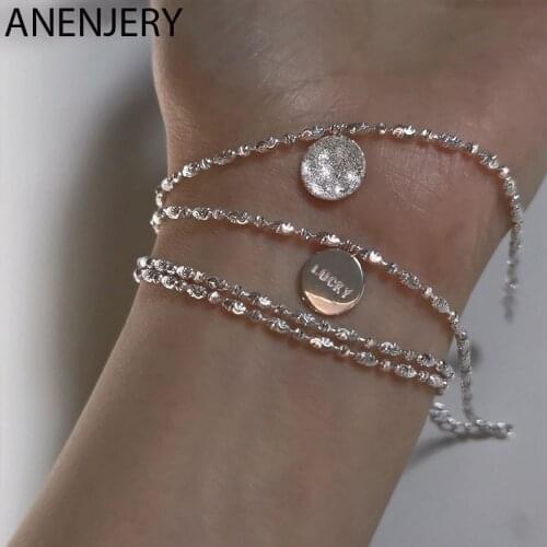ANENJERY 925 Sterling Silver Shiny Chain Lucky Disc Bracelet For Women Light Luxury Hot Fashion Bracelet Friend Gift