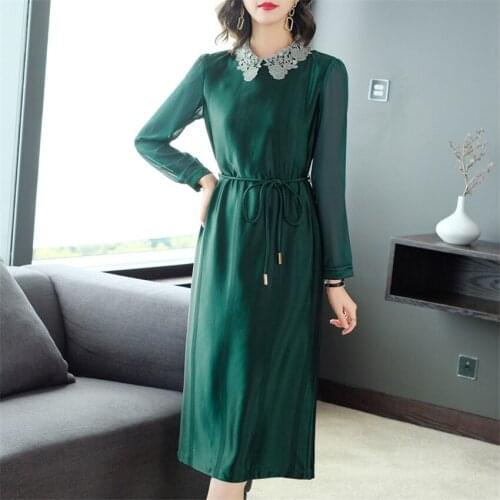Women Vintage Dress Long Sleeve Casual Spring Autumn Dress Ladies Elegant Midi-calf Dresses Vestido De Mujer