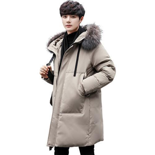 Winter White Duck down Mens Mid-length down Jacket Thick Warm Korean-style Hooded Popular Brand MenS Wear