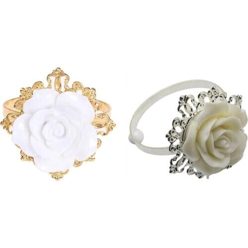 12Pcs/Set Resin Rose White Napkin Ring Table Kitchen Serviette Holder For Wedding Banquet Party Dinner Decoration
