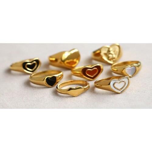 18K Gold IP Plateding Stainless Steel Shell Heart Rings For Women Angel Chunky Ring Jewelry Accessories