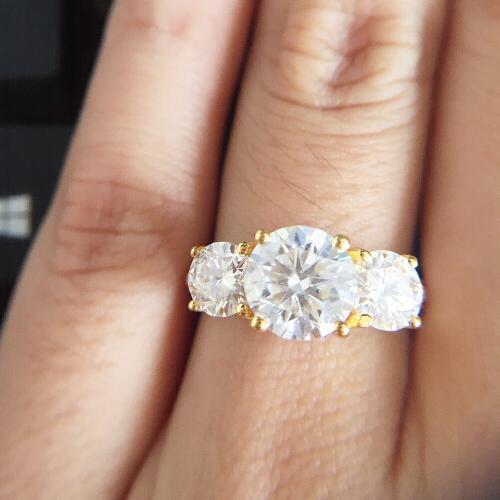 2.0ctw 6.5mm 4mm Test Positive Brilliant Cut Lab Grown Diamond Moissanite Ring Engagement Rings For Women Solid 14K Yellow Gold