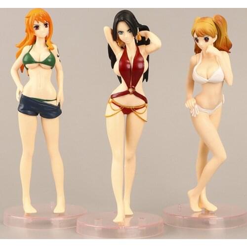 3pcs/Set 17.5cm Anime ONE PIECE PVC Bikini Boa Hancock Charlotte Pudding Nami Action Figure Model Toys Cake Ornaments