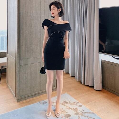 Brand Deisnger Elegant Dress Women for Wedding Party with Diamond Short Sleeve Black Mini Dress Woman Party Night Summer Dress