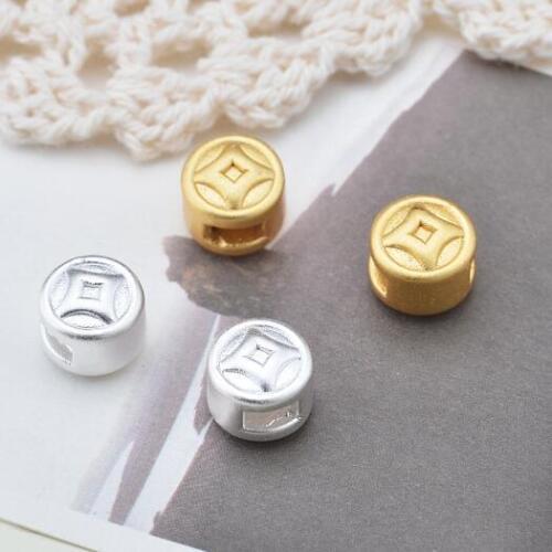 3D 100% 999 Silver Beads Pure Silver Chinese Ancient Coin Symbol Beads Good Luck Wealth Beads DIY Jewelry Accessories