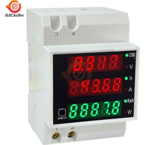 D52-2047 DIN-rail Multi-function LED Digital Meter AC 80-300V Active Power Factor Electric Energy Ammeter Voltmeter DIY