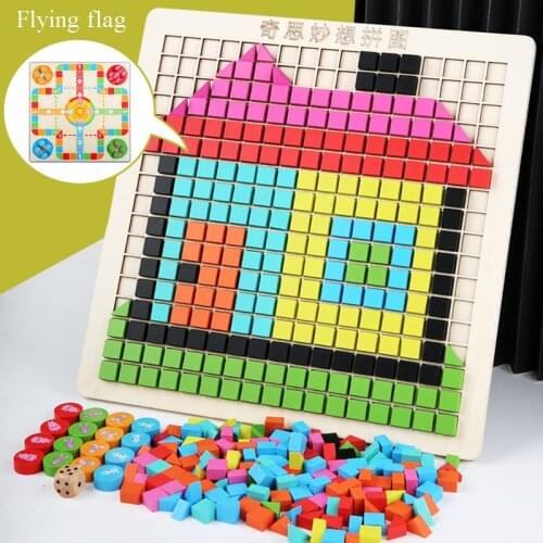 Wooden Kids Montessori Early Childhood Toys Preschool Kindergarten Childrens Pixel Puzzle Game Chess Boy Girl Educational Toys